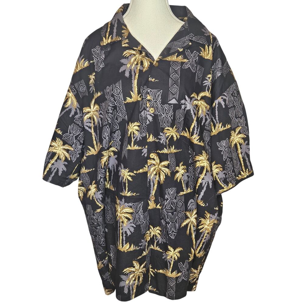 Pristine VTG RJC Hawiian Shirt Black Gold 3X XXXL 34L 56C Cotton E22